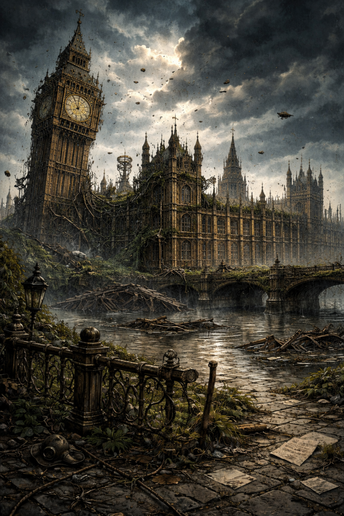 post apocalyptic london big ben ruined